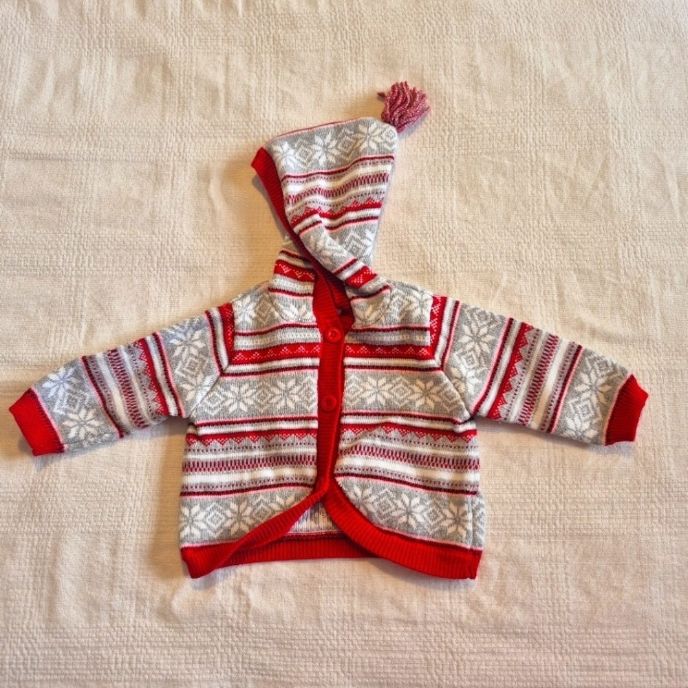 Gymboree girls size 3-6 months button up fair isle hooded cardigan VGUC
